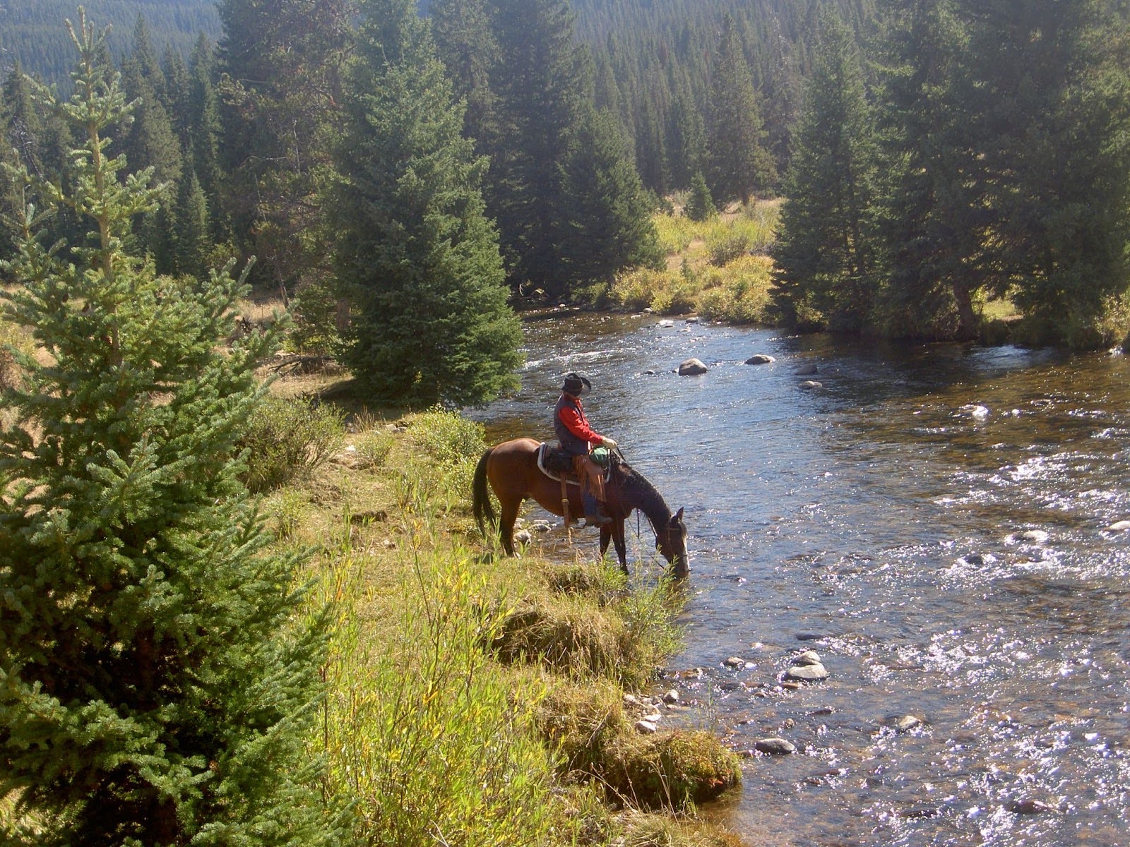 Riders galloping across stunning Wyoming wilderness