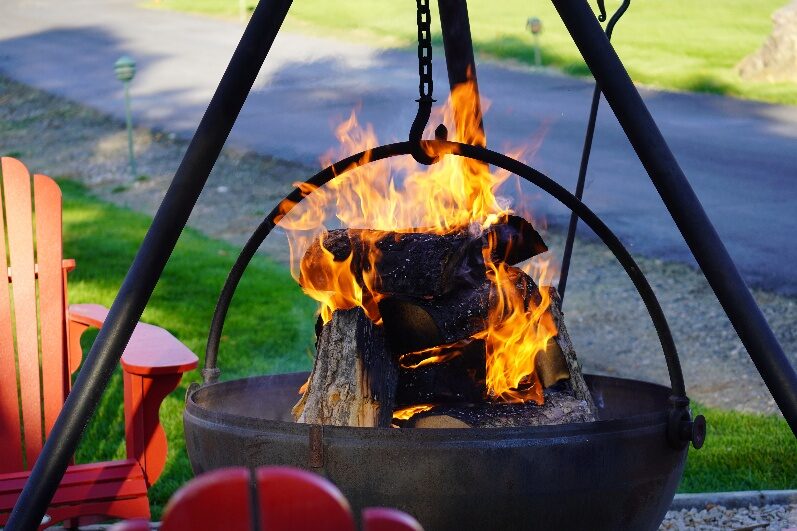 A campfire cooking outdoors